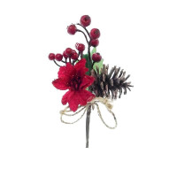 Christmas Pick with Poinsettia, Cone & Rope